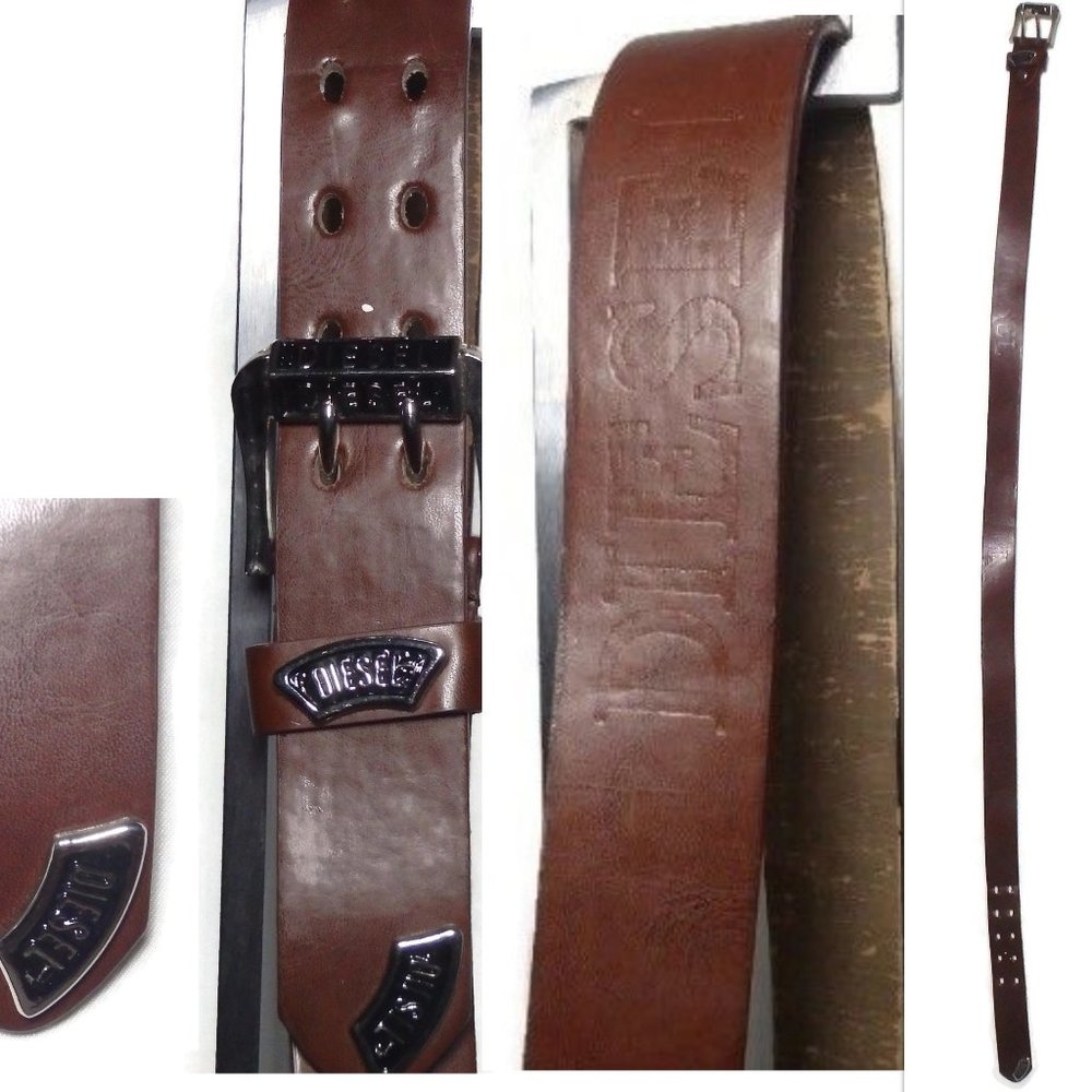 Diesel Embossed Engraved Logo 2-Hole Brown Belt